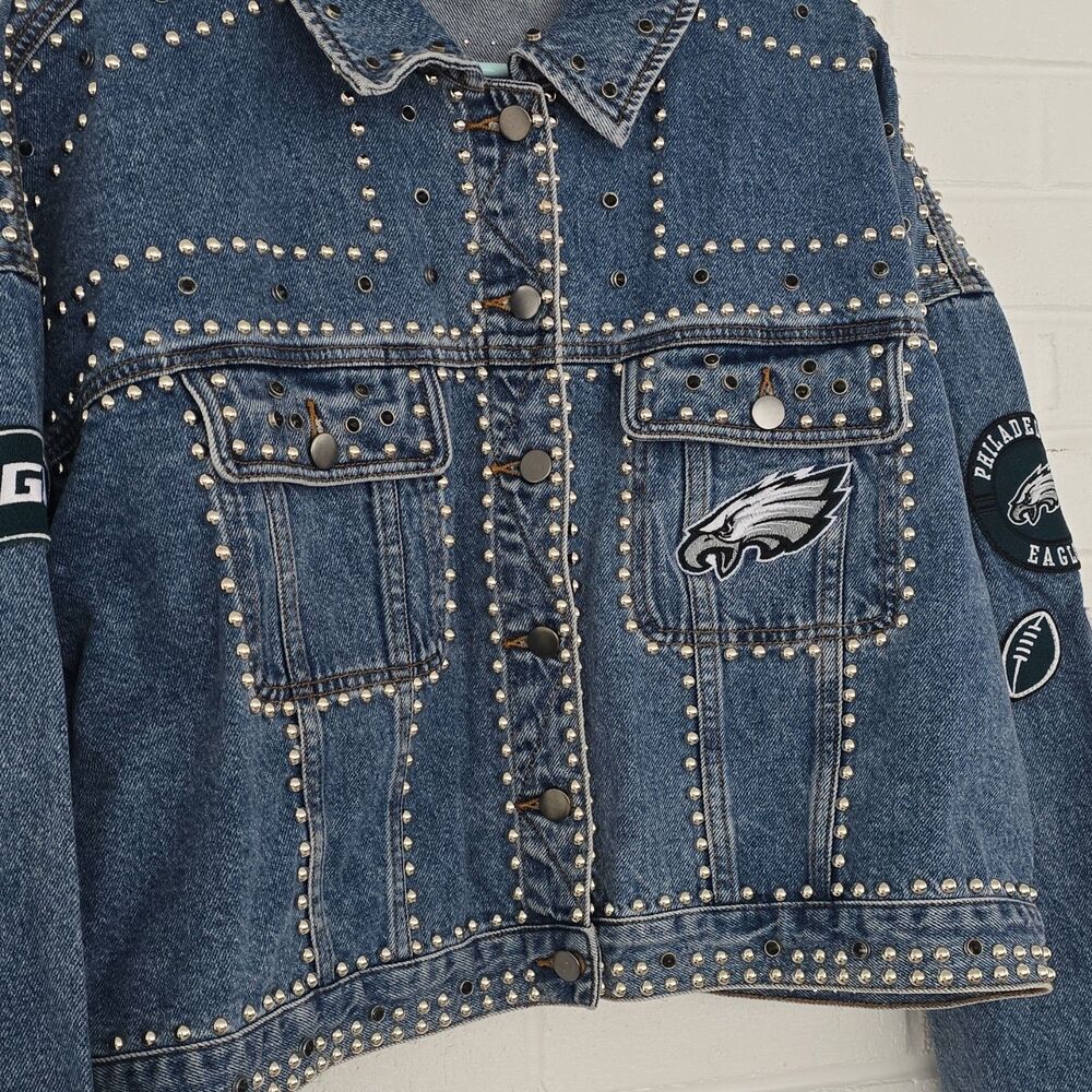 200$ G-III by Carl Banks Women's Philadelphia Eagles Studded Button Jacket Sz. L - Picture 2 of 15